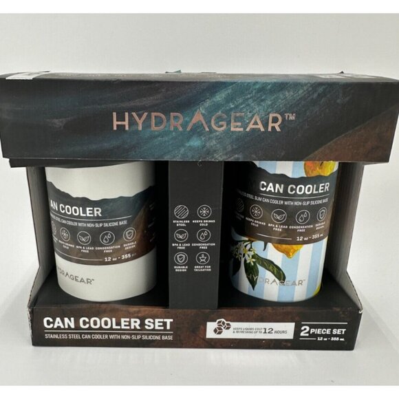 HydraGear Can Cooler Set 12 oz Stainless Steel Non-Slip Silicone Base SLIM & Reg - Picture 2 of 7
